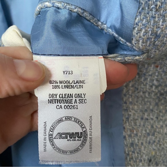 Vintage blue gray & white structured double vent Nino Cerruti wool tweed blazer - Picture 7 of 8